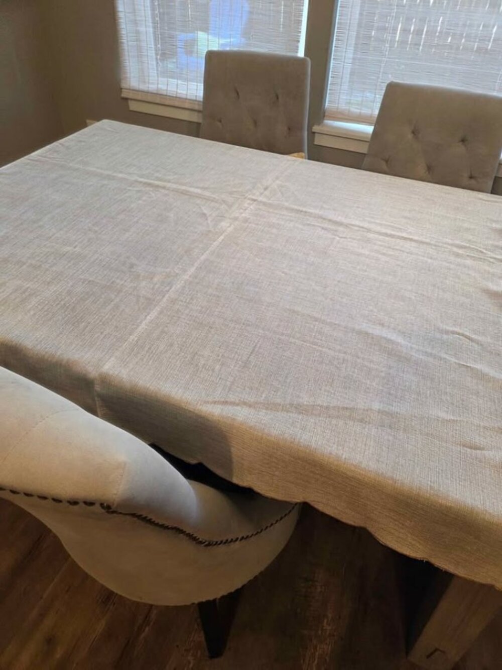 Autumn pumpkin beige colored tablecloth approximately 65"x102"